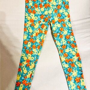 LuLaRoe Leggings with Orange and Blue Floral Pattern One Size EUC